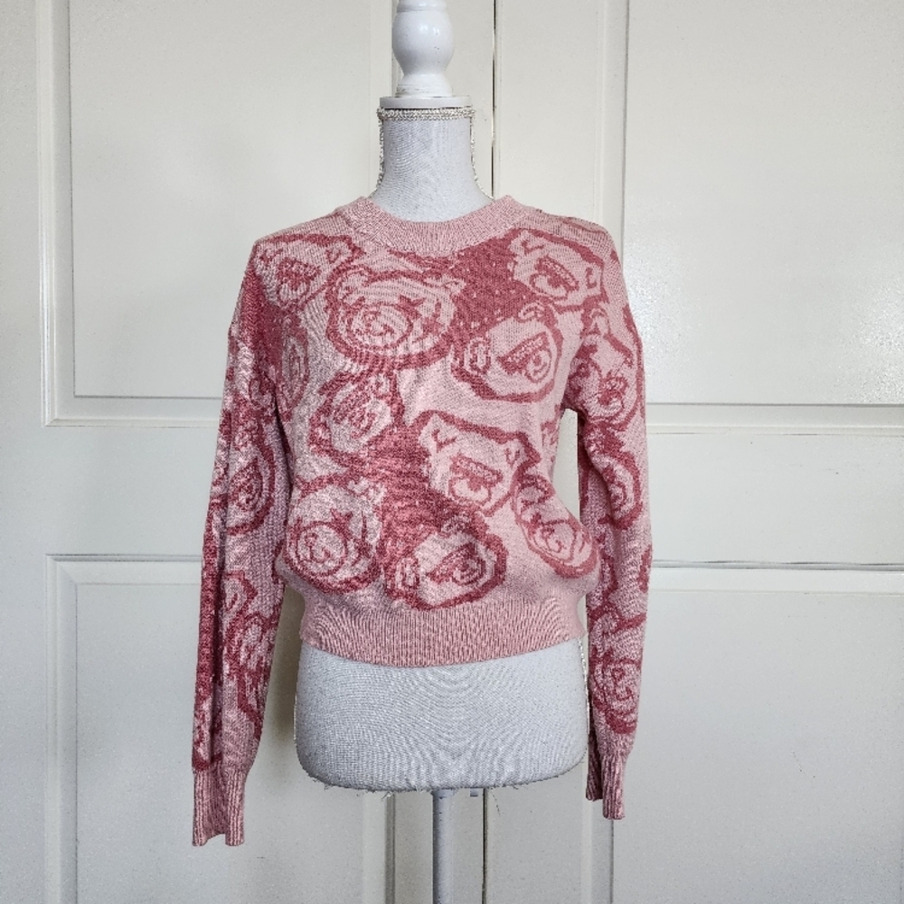 SHEIN Pink Floral Crew Neck Sweater